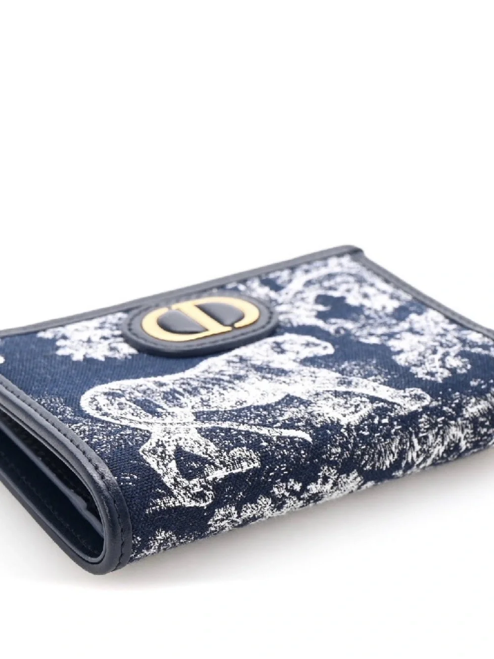 Christian Dior Navy Toile Zip Pouch with Gold CD Hardware